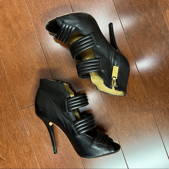 L.A.M.B. Shoes - L.A.M.B. Black leather zip up open toe bootie heals size 7